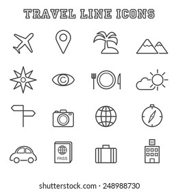 travel line icons, mono vector symbols