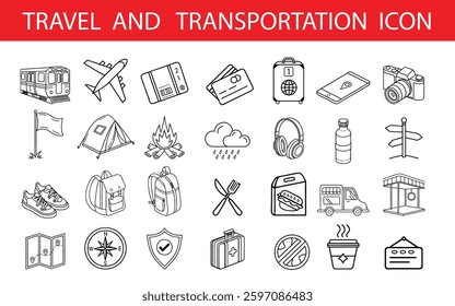 Travel Line Icons Pixel Perfect Editable Stroke for Mobile Web.