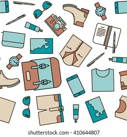 Travel line icons seamless pattern 