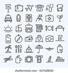 Travel line icons set