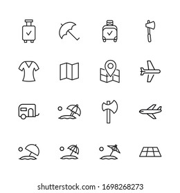 travel line icons set. Stroke vector elements for trendy design. Simple pictograms for mobile concept and web apps. Vector line icons isolated on a white background. 