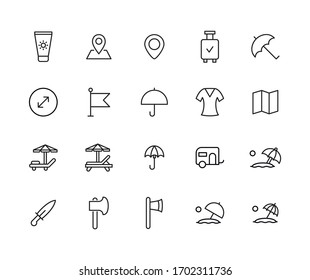 travel line icons set. Stroke vector elements for trendy design. Simple pictograms for mobile concept and web apps. Vector line icons isolated on a white background. 