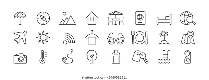 Travel line icons. Set of tourism icon. Vector illustration.