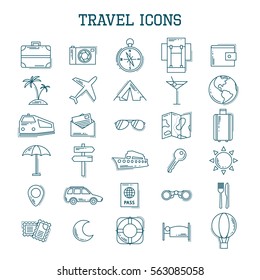 Travel line icons vector set isolated on white background. Modern illustration for web and mobile. Vacation concept