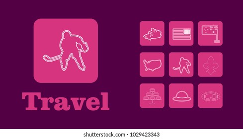 Travel Line Icons for Web and Mobile. Thin line icons. on purple