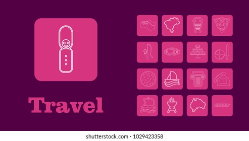 Travel Line Icons for Web and Mobile. Thin line icons. on purple