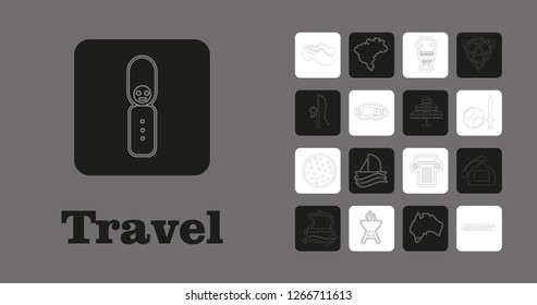 Travel Line Icons for Web and Mobile. Thin line icons. on grey background