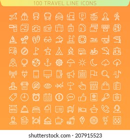 Travel Line Icons for Web and Mobile. Dark version.