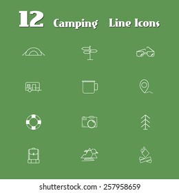 Travel Line Icons for Web and Mobile. Outdoor and camping. Minimalistic design. Light version. Vector illustration