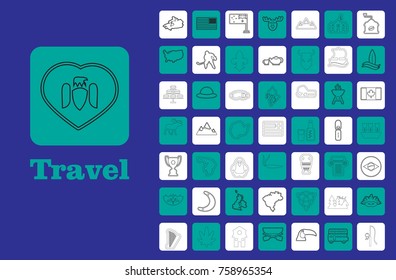 Travel Line Icons for Web and Mobile. Thin line icons. Blue background