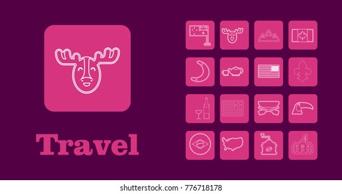 Travel Line Icons for Web and Mobile. Thin line icons. on purple