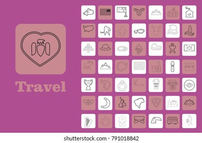 Travel Line Icons for Web and Mobile. Thin line icons. on purple