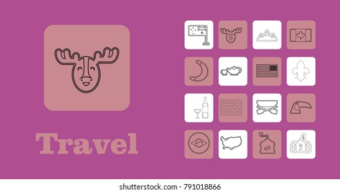 Travel Line Icons for Web and Mobile. Thin line icons. on purple