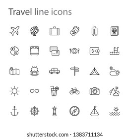 travel line thin icons set, vector illustration on white background