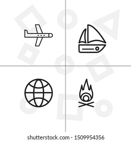 Travel lineal icon set tranparent background
