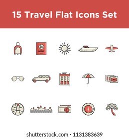 Travel linear flat icons set -  sign and symbols of design travel elements