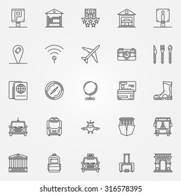 Travel linear icons set - vector tourism thin line symbols or logo elements