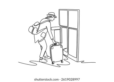 Travel locker concept. Single line draw design. Vector graphic illustration