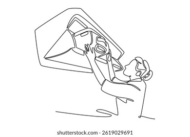 Travel locker concept. Single line draw design. Vector graphic illustration