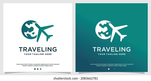 Reiselogo abstrakt mit kreativem Flugzeugkonzept Premium Vector