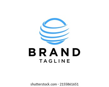 Travel Logo. Abstract Linear Flight Waves around World Globe isolated on White Background. Flat Vector Logo Design Template Element.
