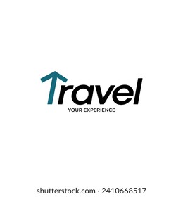 Travel Logo With Abstract T Letter Graphic Forming An Arrow And With Typography Design For Brand Identity