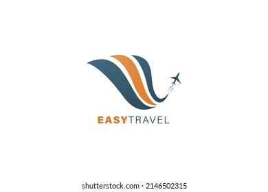 Travel Logo. Travel agency adventure creative sign. Colorful travel logo concept, airplane icon with abstract element.