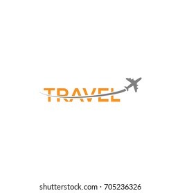 Travel logo with airplane flying through word