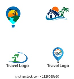 travel logo, beach vector illustration