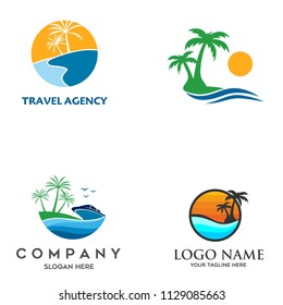 travel logo, beach vector illustration