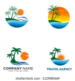 travel logo, beach vector illustration