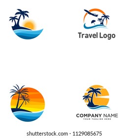 travel logo, beach vector illustration