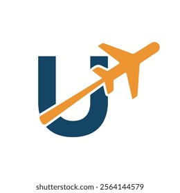 Travel Logo combine with letter U vector template