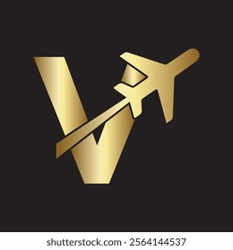 Travel Logo combine with letter V vector template
