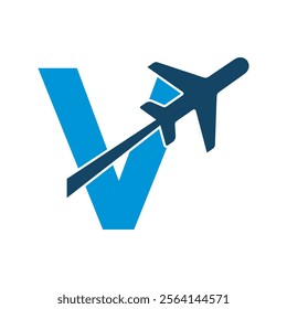 Travel Logo combine with letter V vector template