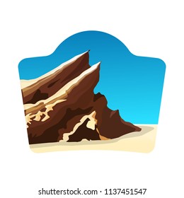 travel logo concept with vasquez rocks, blue sky and white background, stock vector