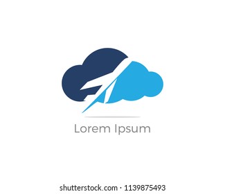 Travel logo design, airplane in cloud vector icon.