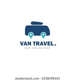 Travel logo design, with elements of a van, location icon, the blue color on the logo symbolizes freedom and trust, suitable for travel agency brand logos etc.