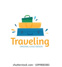 Travel logo design. Flat cartoon style vector illustration.