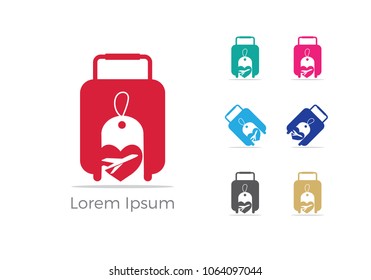Travel logo design, Holiday bag and airplane icon, business trip, tourism, plane vector illustration.
