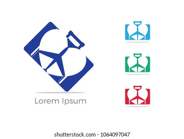 Travel logo design, Holiday bag and airplane icon, business trip, tourism, plane vector illustration.