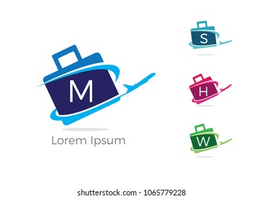 Travel logo design, Holiday bag and airplane icon, business trip, tourism, plane vector illustration.