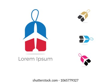 Travel logo design, Holiday bag and airplane icon, business trip, tourism, plane vector illustration.