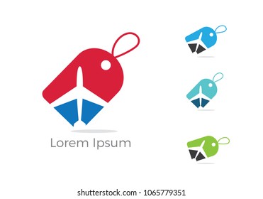 Travel logo design, Holiday bag and airplane icon, business trip, tourism, plane vector illustration.