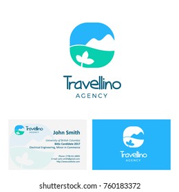 Travel logo design include mountain and grass for travel agency, adventure travel trip, spa and relax salon, massage clinic, landscape design, gardening