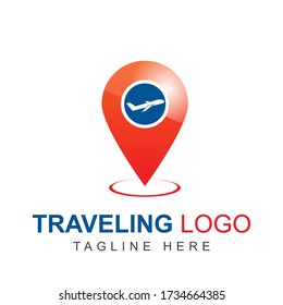 Travel logo design template with airplane shape illustration. Symbol and icon vector traveling and cargo concept can use for sign tour application mobile, trip agency,  element world vacation graphic