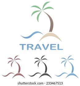 Travel logo design template - beach, palm tree, sea