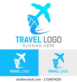 Travel logo design template isolated on white background. Plane in motion logo concept design template for business, web site or mobile app, UI, UX and more. With swoosh wind logo design template