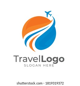 travel logo design template with plane 