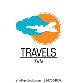 Travel logo design template. Plane icon with cloud and sun combination. Concept of vacation, tourism, travel, exploration, etc.